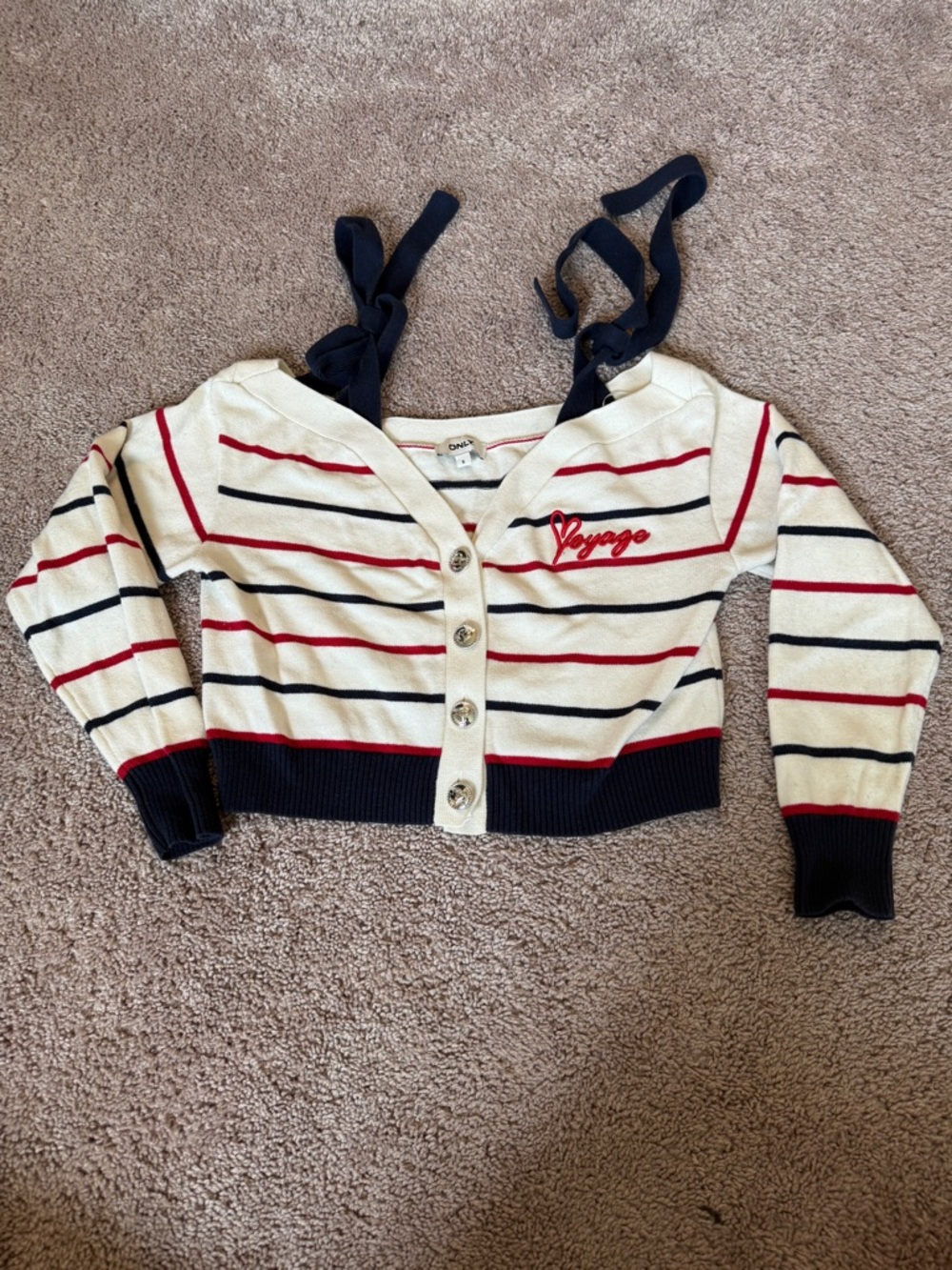 nautical coastal Striped voyage embroidered Cropped Cardigan Top